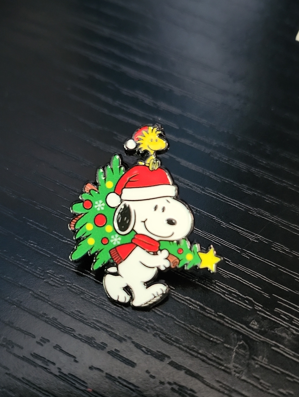Snoopy and Woodstock Holiday Enamel Pin - White & Green Christmas Tree Design